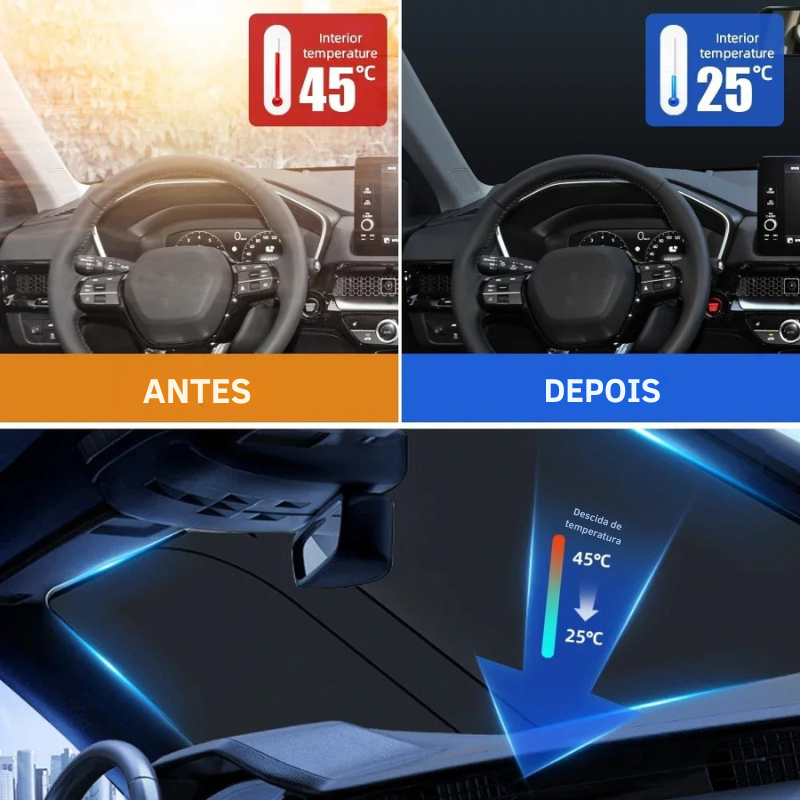 Pára-Sol Dobrável para Carro – Proteção UV e Calor | SunShield™